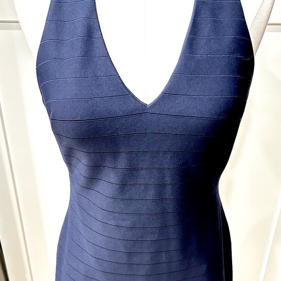 EUC Dear Moon Navy Blue Stretch BodyCon Dress With Back Zip Closure - Picture 3 of 7